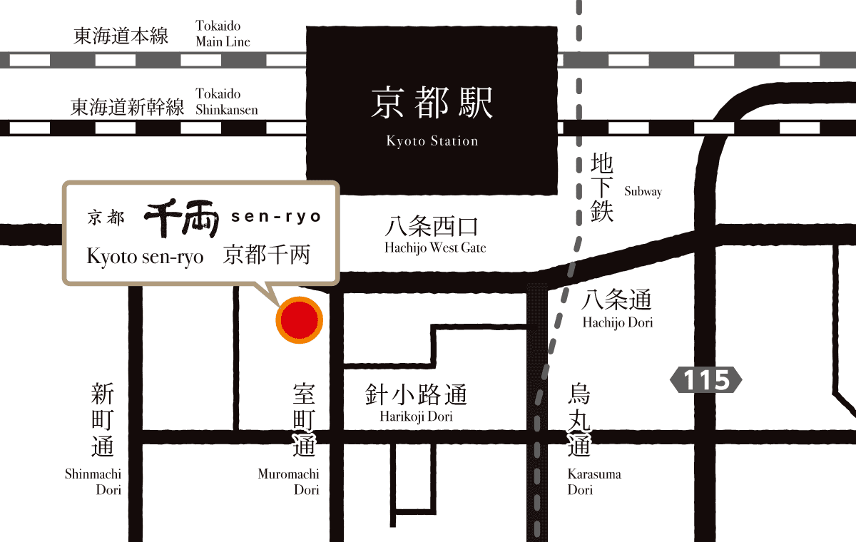 京都千両へのアクセスマップ